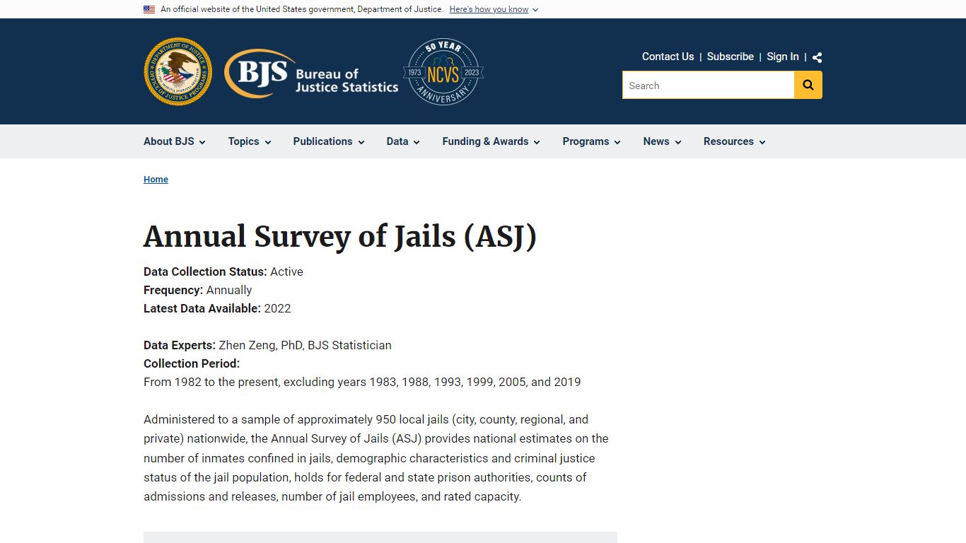 Annual Survey of Jails (ASJ) | Bureau of Justice Statistics